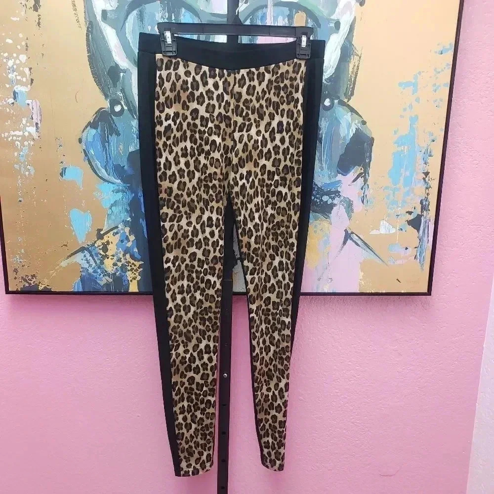 Chico's Black Ponte Leggings w/Front Leopard Print